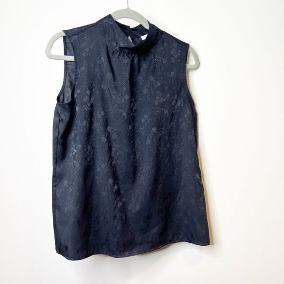 Calvin Klein Shirt Womens M Black Floral Mock Neck Sleeveless Keyhole Back Tank - Picture 3 of 6